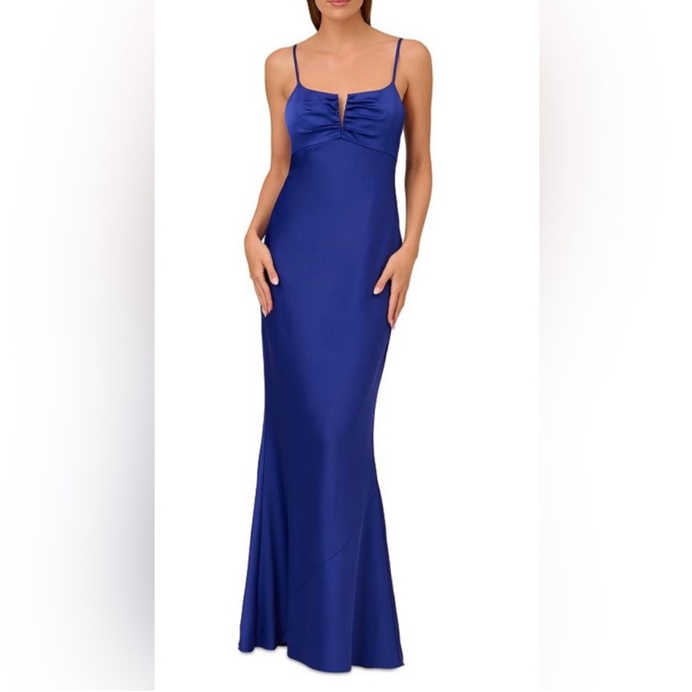 Liv Foster Satin Ruched Gown in Sapphire Size 2